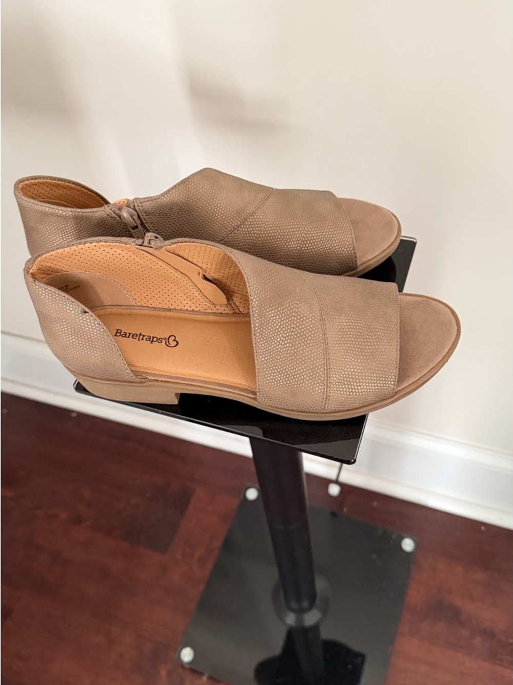 BareTraps Taupe Open-Toe Slingback Sandals with Textured Upper